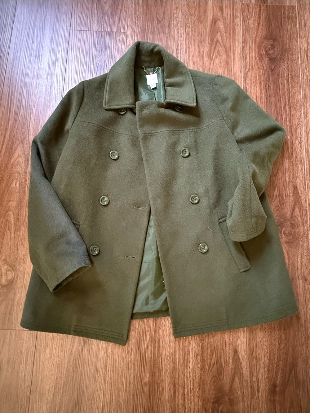 J. Jill Olive Green Double-Breasted Wool Pea Coat
